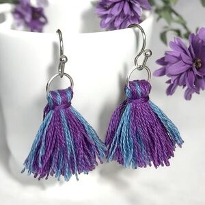 5 For $25💫Sassy Small Purple and Blue Hippie Gypsy Tassels Earrings Dang…
